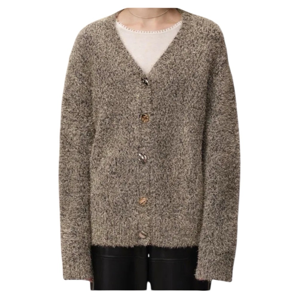 Viktoria Chan Fabrique Eva Metallic Thread Cardigan Wool Cashmere Medium Silver